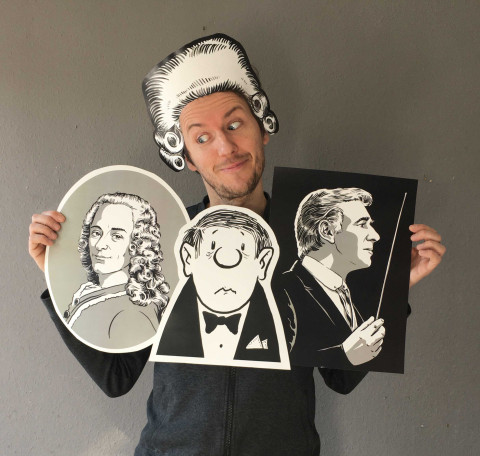 Der Illustrator Robert Nippoldt mit Zeichnungen von Voltaire, Loriot und Leonard Bernstein